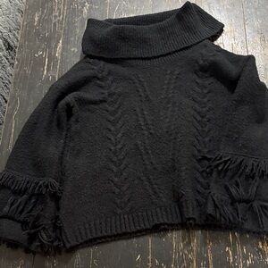 Vintage America Black Cowl Neck Sweater with Fringe